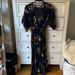 Reformation Winslow Dress - Mademoiselle Navy Blue Floral Print
